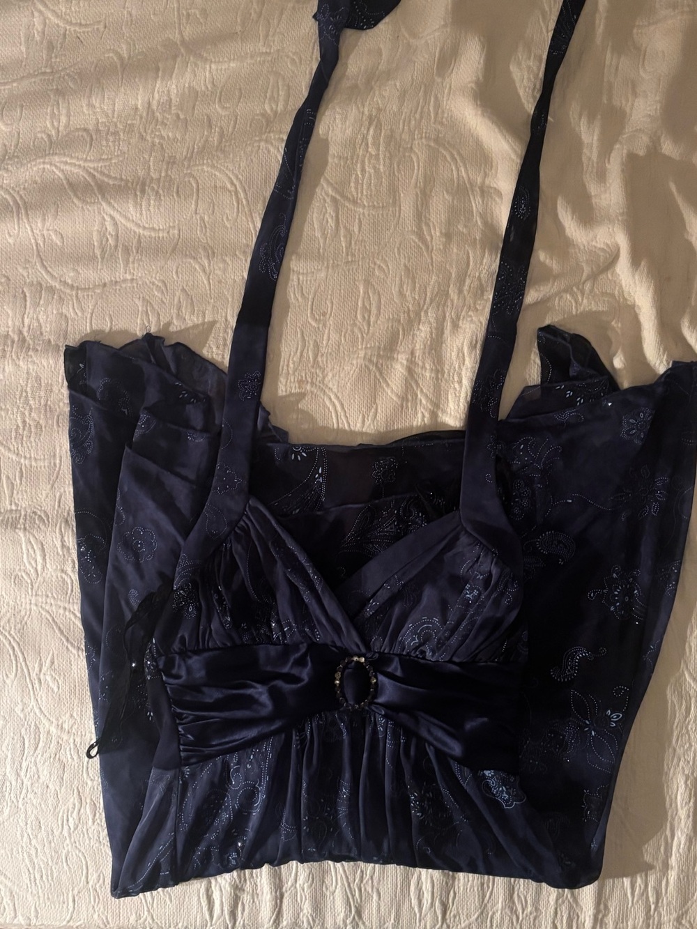 Jolie Navy Halter Chemise with Embellished Waist